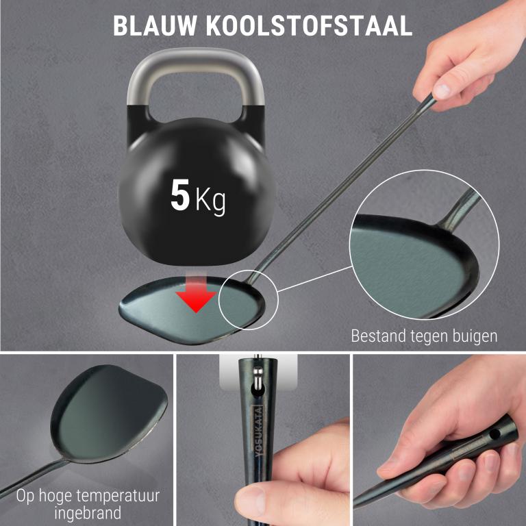 Yosukata Wokgerei Set (43 cm Wokspatel, Pollepel Van Koolstofstaal & Bamboe Eetstokjes)