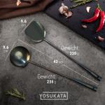 Small Yosukata Wokgerei Set (43 cm Wokspatel, Pollepel Van Koolstofstaal & Bamboe Eetstokjes)