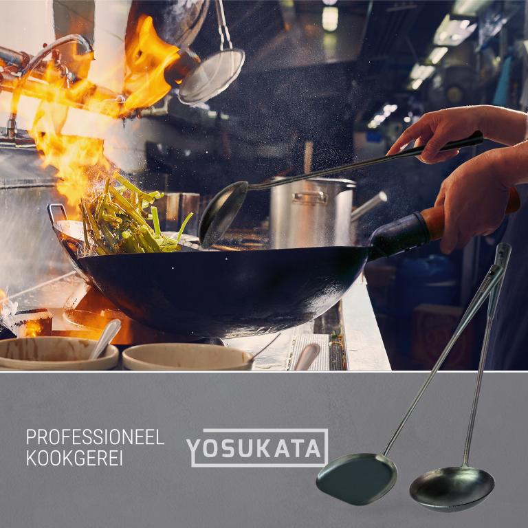 Yosukata Wokgerei Set (43 cm Wokspatel, Pollepel Van Koolstofstaal & Bamboe Eetstokjes)