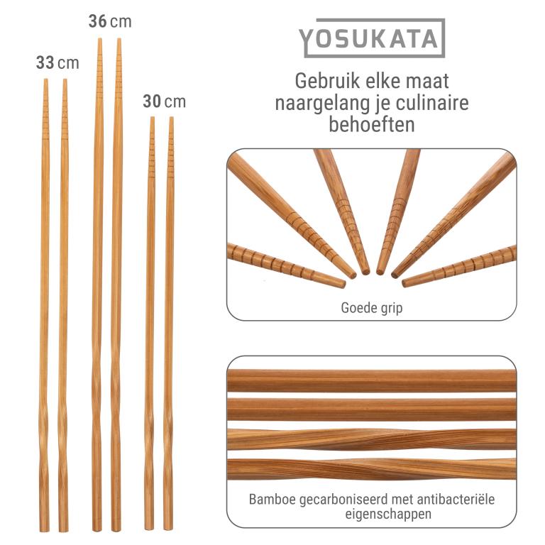 Yosukata Wokgerei Set (43 cm Wokspatel, Pollepel Van Koolstofstaal & Bamboe Eetstokjes)