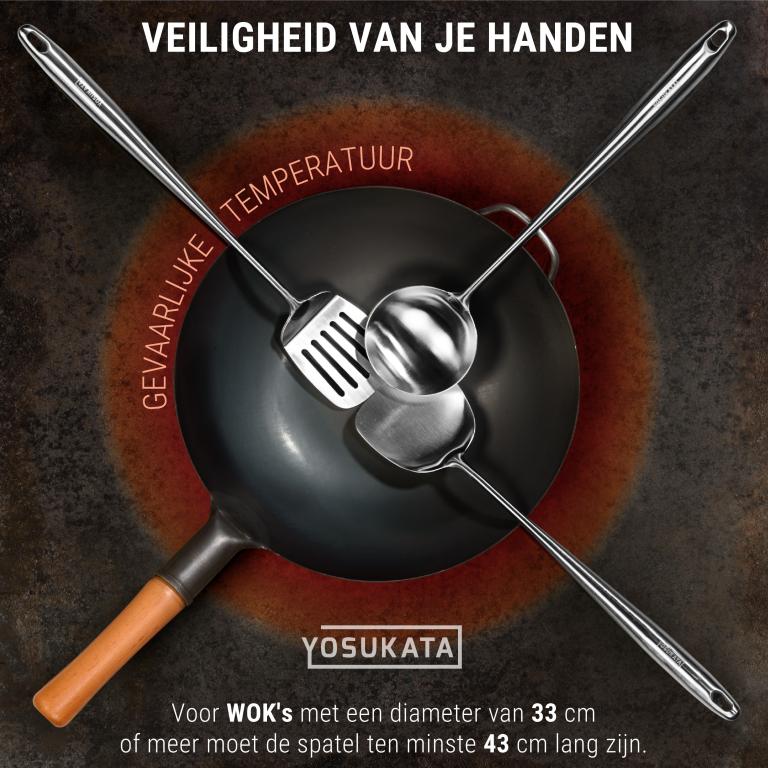Yosukata Wokgerei Set (43 cm Spatel, Pollepel & Keerlepel Roestvrij Staal)