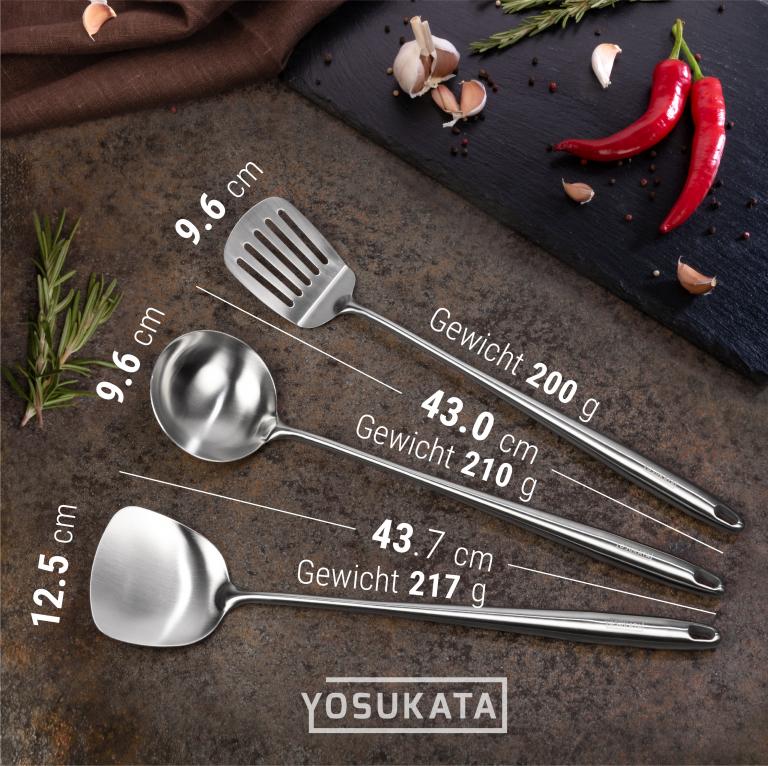 Yosukata Wokgerei Set (43 cm Spatel, Pollepel & Keerlepel Roestvrij Staal)