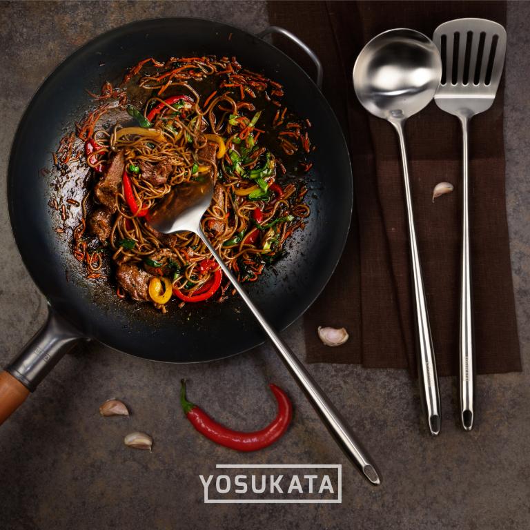 Yosukata Wokgerei Set (43 cm Spatel, Pollepel & Keerlepel Roestvrij Staal)