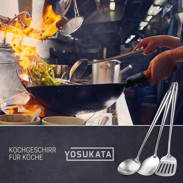Yosukata Wokgerei Set (43 cm Spatel, Pollepel & Keerlepel Roestvrij Staal)