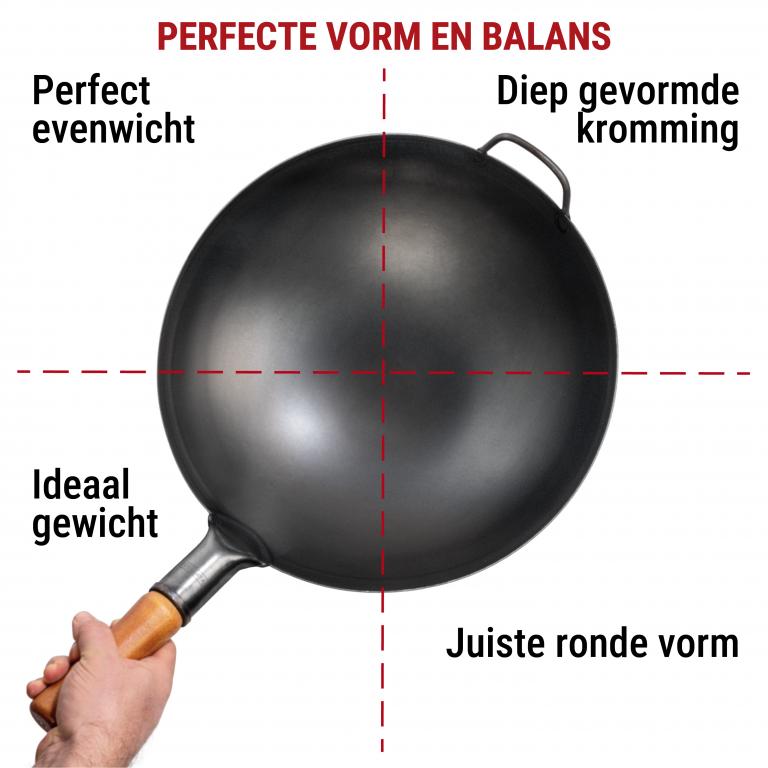 Yosukata 36 cm Wok van zwart koolstofstaal  (Ronde bodem, Voorgezouten)