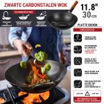 Small Yosukata 30 cm Wok van zwart koolstofstaal  (Platte bodem, Voorgezouten)