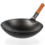 Small Yosukata 36 cm Wok van zwart koolstofstaal  (Ronde bodem, Voorgezouten)