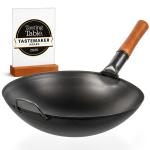 Small Yosukata 36 cm Wok van zwart koolstofstaal  (Ronde bodem, Voorgezouten)