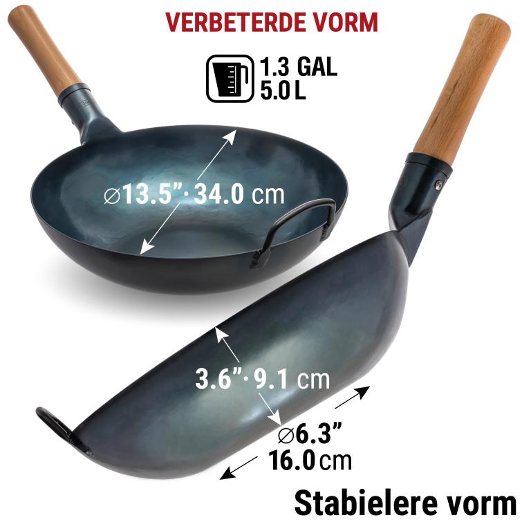 Yosukata 34 cm Wok van blauw koolstofstaal (Platte bodem, Voorgezouten)