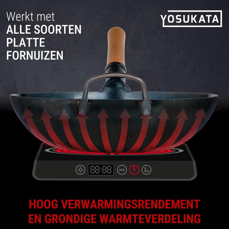 Yosukata 34 cm Wok van blauw koolstofstaal (Platte bodem, Voorgezouten)