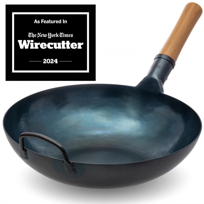 34 cm Wok van blauw koolstofstaal (Platte bodem, Voorgezouten)