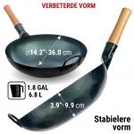 Small Yosukata 36 cm Wok van blauw koolstofstaal (Ronde bodem, Voorgezouten )