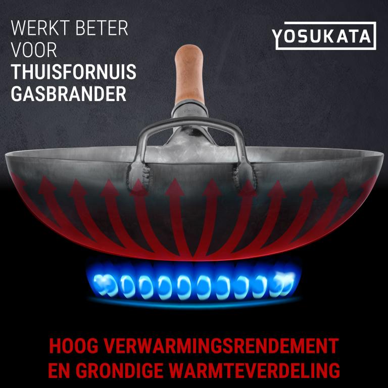 Yosukata 36 cm Wok van blauw koolstofstaal (Ronde bodem, Niet-gezouten )