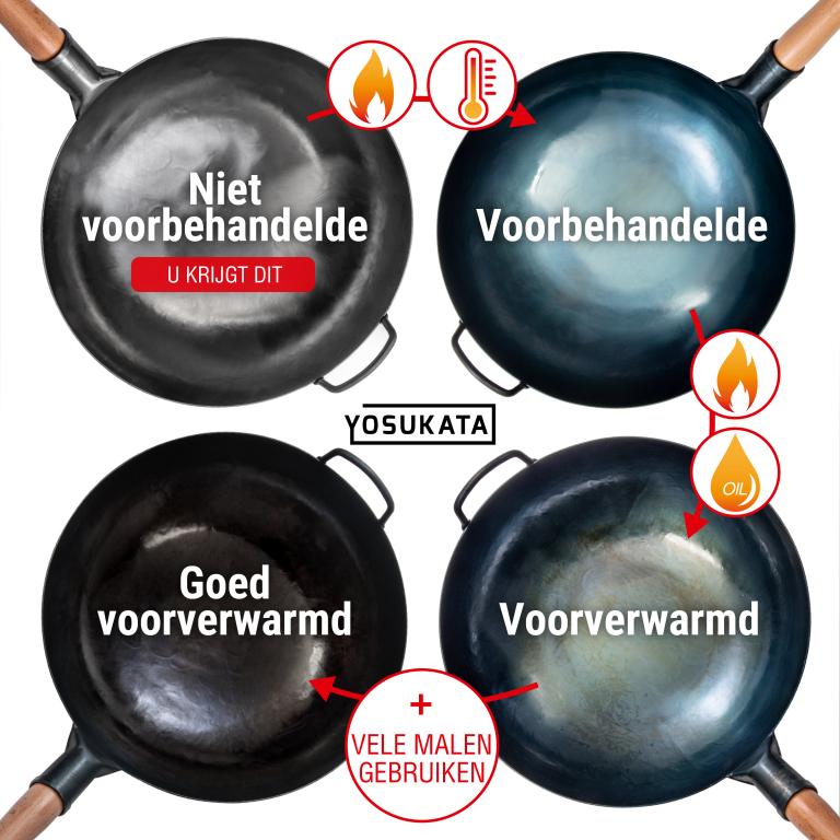 Yosukata 36 cm Wok van blauw koolstofstaal (Ronde bodem, Niet-gezouten )