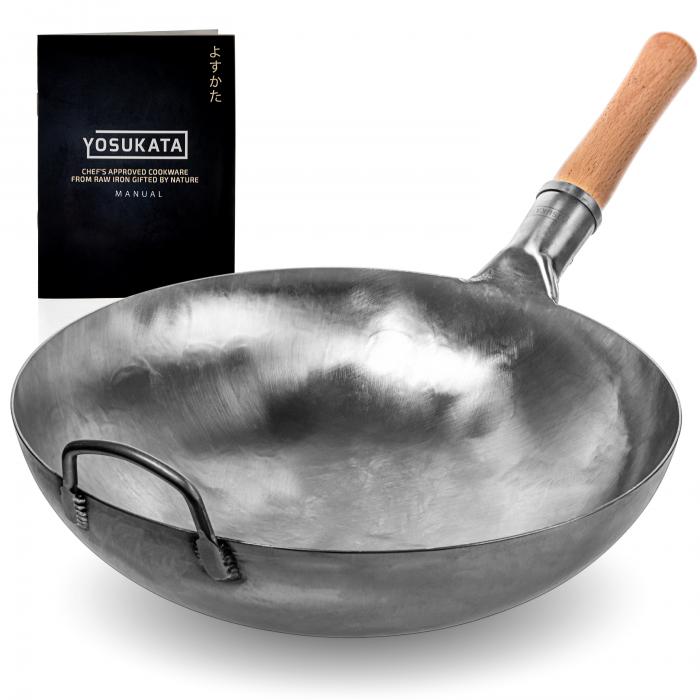 36 cm Wok van blauw koolstofstaal (Ronde bodem, Niet-gezouten )