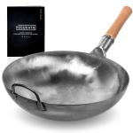 Small Yosukata 36 cm Wok van blauw koolstofstaal (Ronde bodem, Niet-gezouten)